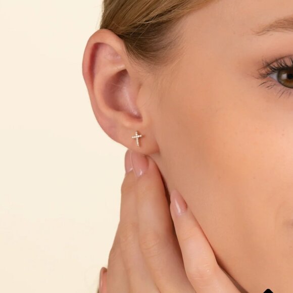 Cross Stud Earrings Pave CZ "Diamonds" Cross Studs Faith Jewelry Gift for her - Picture 13 of 13